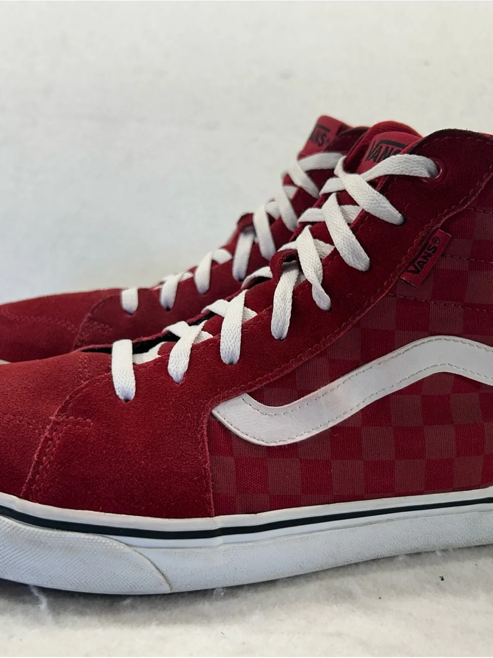 Vans Sk8-Hi Red White Checkerboard Suede Filmore High Top Sneakers Mens 12